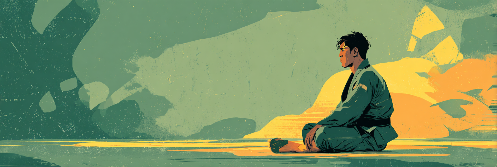 BJJ athlete in recovery seated on the mat