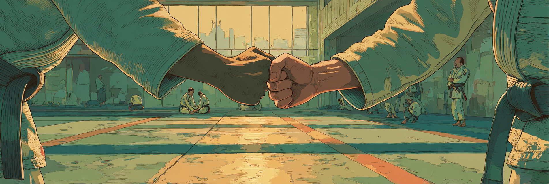 Grapplers fist bump — back on the mats